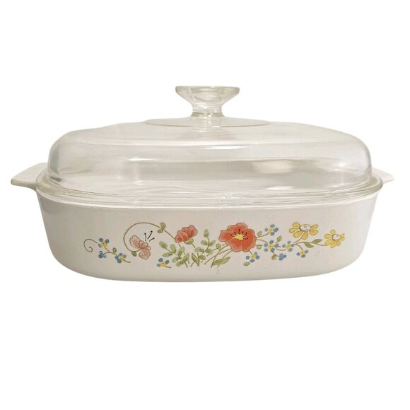 Corningware Wildflower Casserole Dish Lid 10" orange floral vtg 2.5qt bakeware - Picture 1 of 7